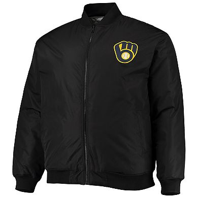 Men's White/Black Milwaukee Brewers Reversible Satin Full-Zip Jacket