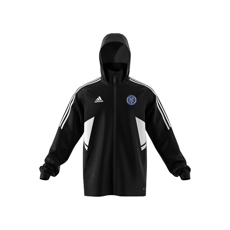 Mens adidas Black New York City FC Full-Zip Hoodie Rain Jacket, Size: Larg
