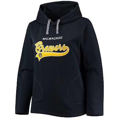 Women's Soft as a Grape Navy Milwaukee Brewers Plus Size Side Split Pullover Hoodie