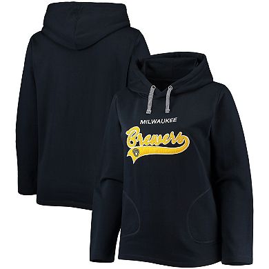 Women's Soft as a Grape Navy Milwaukee Brewers Plus Size Side Split Pullover Hoodie