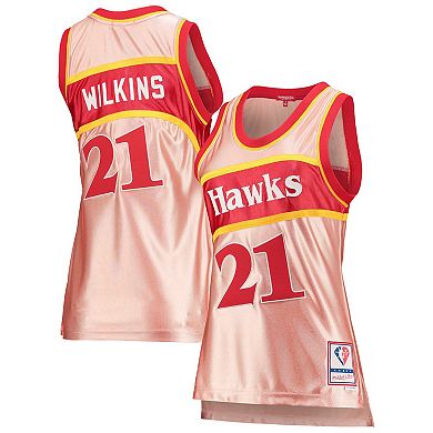 Women's Mitchell & Ness Dominique Wilkins Pink Atlanta Hawks 75th Anniversary Rose Gold 1986 Swingman Jersey