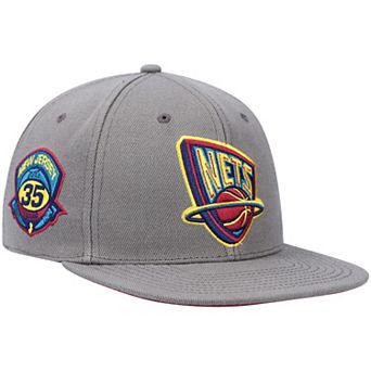 Men's Mitchell & Ness Charcoal New Jersey Nets Hardwood Classics 35 Years Carbon Cabernet Fitted Hat