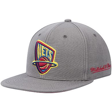 Men's Mitchell & Ness Charcoal New Jersey Nets Hardwood Classics 35 Years Carbon Cabernet Fitted Hat