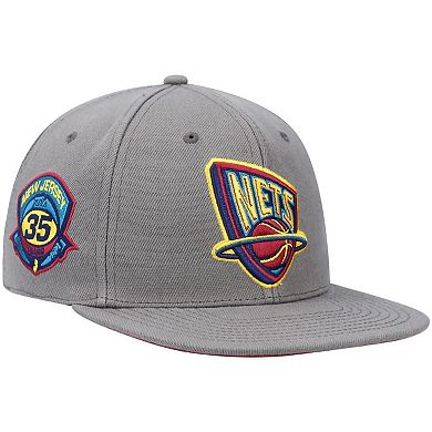 Men's Mitchell & Ness Charcoal New Jersey Nets Hardwood Classics 35 Years Carbon Cabernet Fitted Hat