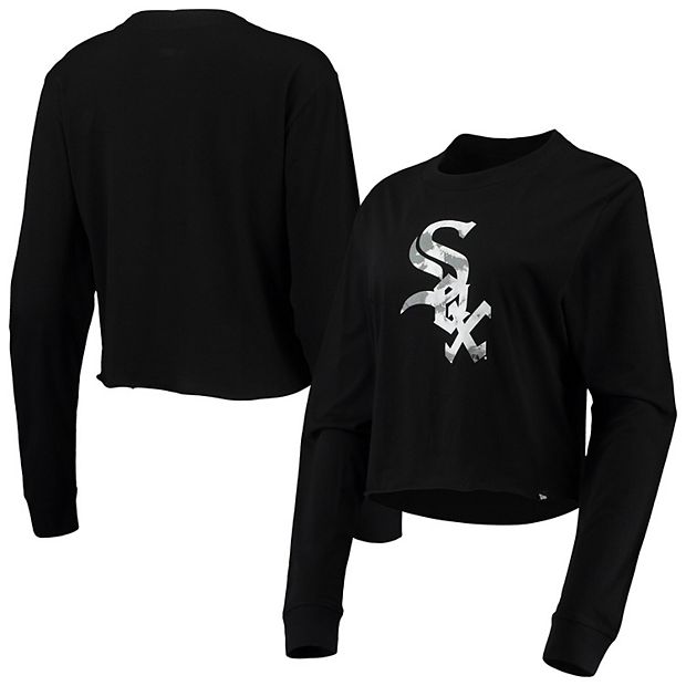 Women's New Era Black Chicago White Sox Baby Jersey Cropped Long Sleeve T- Shirt