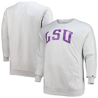 Men's Champion Heathered Gray LSU Tigers Big & Tall Reverse Weave Fleece Crewneck Pullover Sweatshirt
