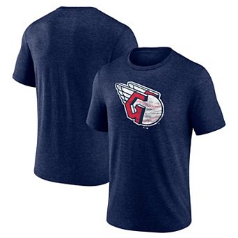 Men's Fanatics Branded Heathered Navy Cleveland Guardians Weathered Official Logo Tri-Blend T-Shirt