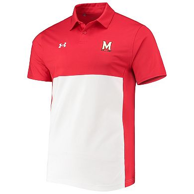 Men's Under Armour Red/White Maryland Terrapins 2022 Blocked Coaches Performance Polo