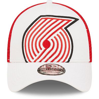 Men's New Era White/Red Portland Trail Blazers Large Logo 39THIRTY Flex Hat