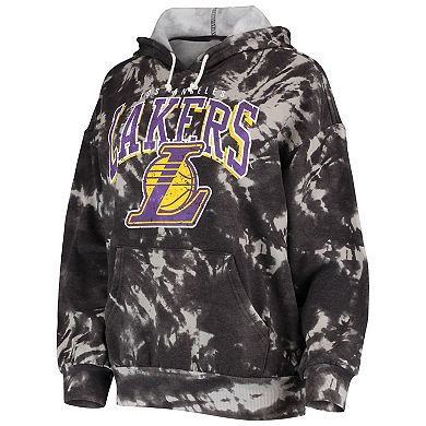 Women's Majestic Threads Black Los Angeles Lakers Burble Tie-Dye Tri-Blend Pullover Hoodie
