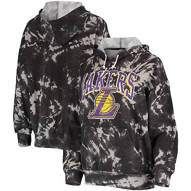 Women's Majestic Threads Black Los Angeles Lakers Burble Tie-Dye Tri-Blend Pullover Hoodie