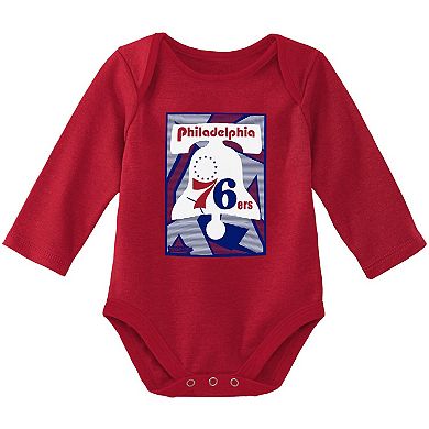 Infant Mitchell & Ness Royal/Red Philadelphia 76ers Hardwood Classics Bodysuits & Cuffed Knit Hat Set