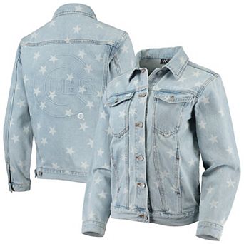 Women's The Wild Collective Chicago Cubs Allover Print Button-Up Denim Jacket