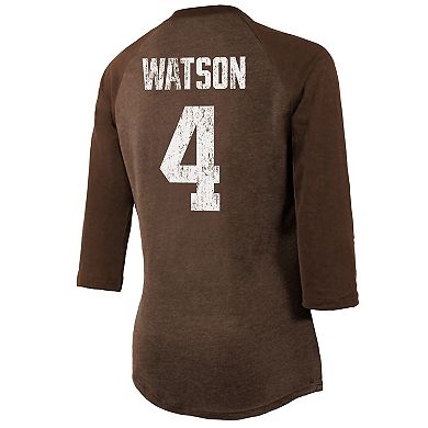 Women's Majestic Threads Deshaun Watson Brown Cleveland Browns Name & Number Raglan 3/4 Sleeve T-Shirt