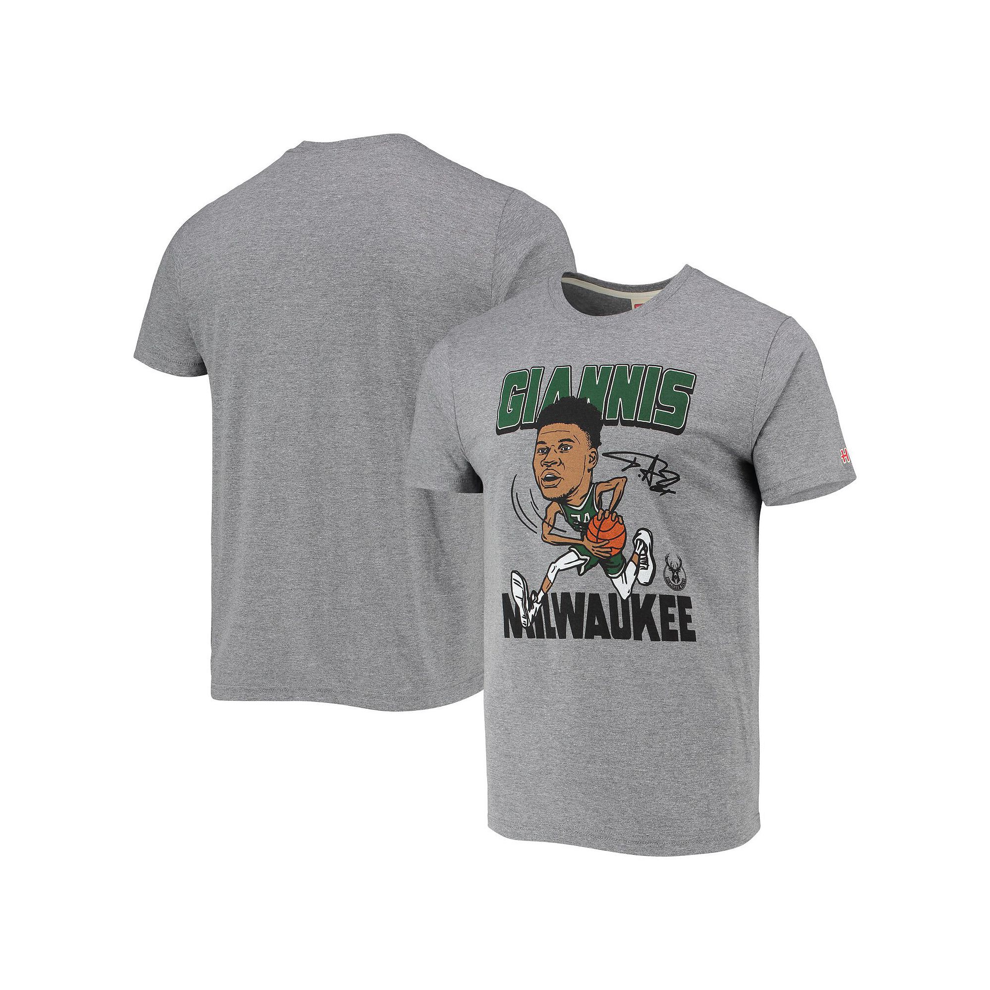 Mens Homage Giannis Antetokounmpo Heathered Gray Milwaukee Bucks Caricatur