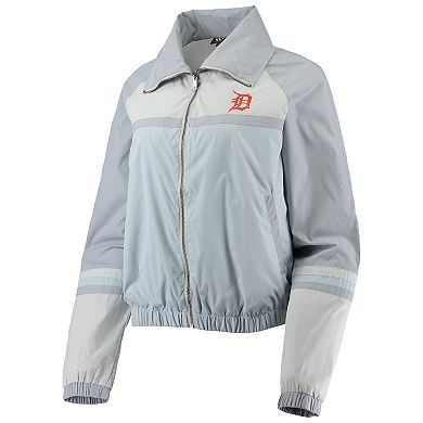 Women's The Wild Collective Navy Detroit Tigers Colorblock Track Raglan Full-Zip Jacket