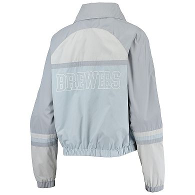 Women's The Wild Collective Navy Milwaukee Brewers Colorblock Track Raglan Full-Zip Jacket