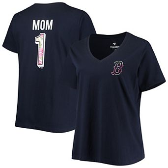 Women's Navy Boston Red Sox Plus Size #1 Mom 2-Hit V-Neck T-Shirt