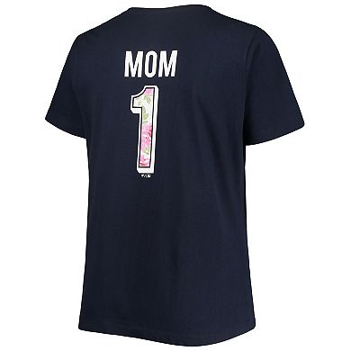 Women's Navy Boston Red Sox Plus Size #1 Mom 2-Hit V-Neck T-Shirt