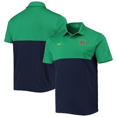 Men s Under Armour Green Navy Notre Dame Fighting Irish 2022 Blocked Coaches Performance Polo