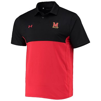 Men's Under Armour Black/Red Maryland Terrapins 2022 Blocked Coaches Performance Polo
