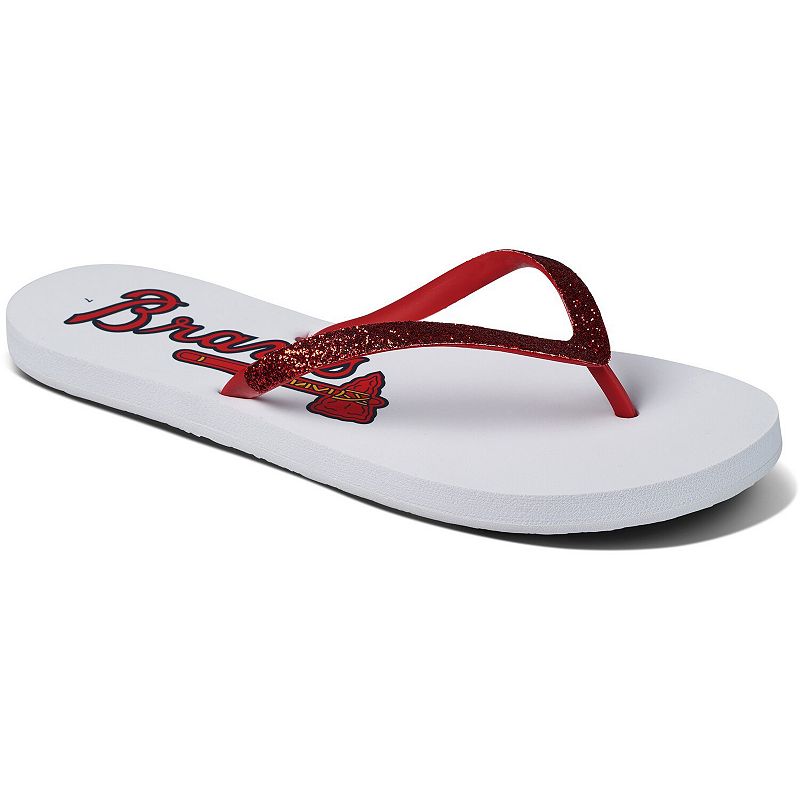 Womens REEF Atlanta Braves Stargazer Flip Flops, Size: 5, White