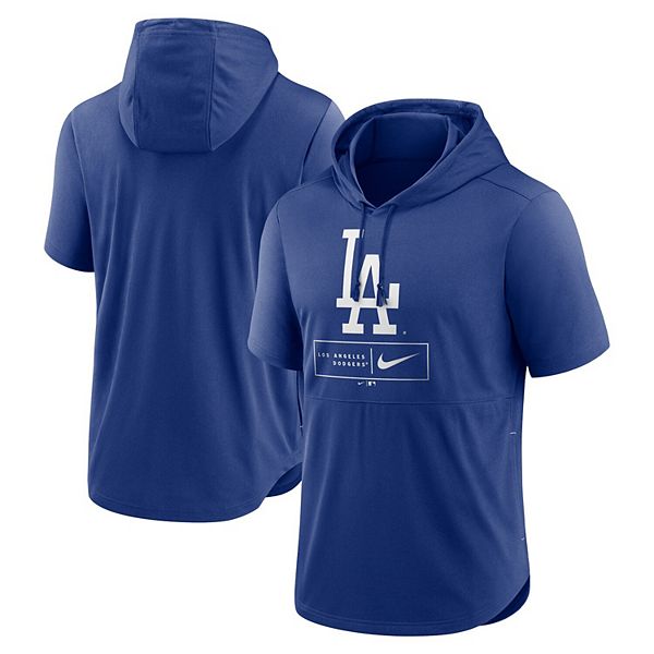 Men's Nike Royal Los Angeles Dodgers Logo Lockup Performance Short-Sleeved Pullover  Hoodie
