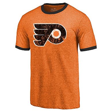 Men's Majestic Threads Heathered Orange Philadelphia Flyers Ringer Contrast Tri-Blend T-Shirt