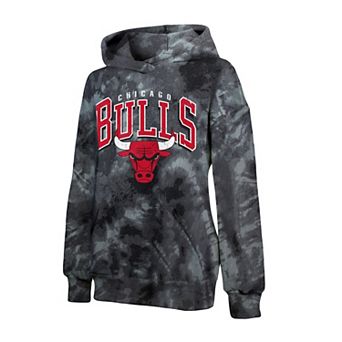 Women's Majestic Threads Black Chicago Bulls Burble Tie-Dye Tri-Blend Pullover Hoodie