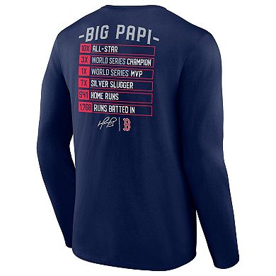 Men's Fanatics Branded David Ortiz Navy Boston Red Sox Stats Resume Long Sleeve T-Shirt
