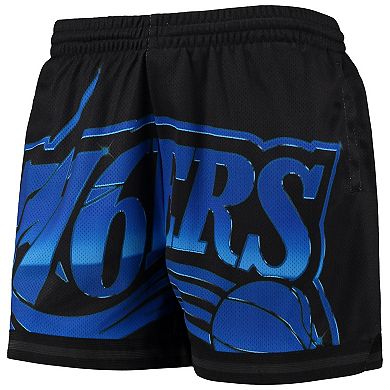 Women's Mitchell & Ness Black Philadelphia 76ers Big Face 4.0 Mesh Shorts