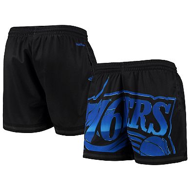 Women's Mitchell & Ness Black Philadelphia 76ers Big Face 4.0 Mesh Shorts