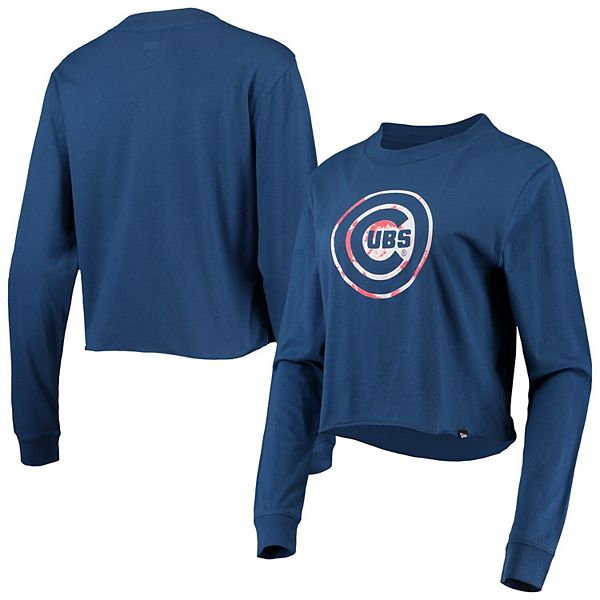 Women's New Era Royal Chicago Cubs Baby Jersey Cropped Long Sleeve T-Shirt