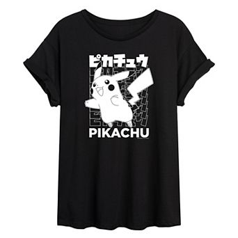 Juniors' Pokémon Pikachu Kanji Oversized Graphic Tee