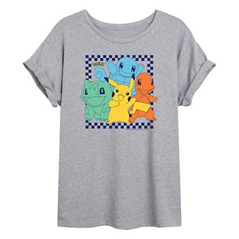Juniors' Pokémon Crew Checker Frame Oversized Graphic Tee