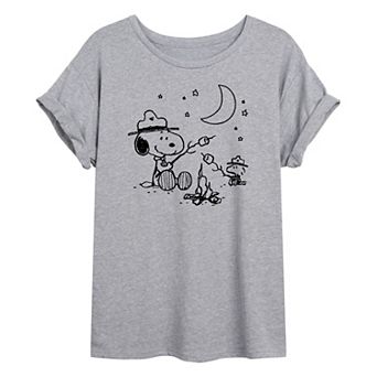 Juniors' Peanuts Camping Oversized Graphic Tee