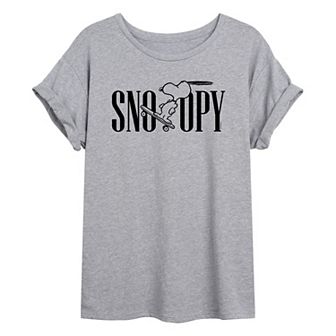 Juniors' Peanuts Snoopy Skateboard Oversized Graphic Tee