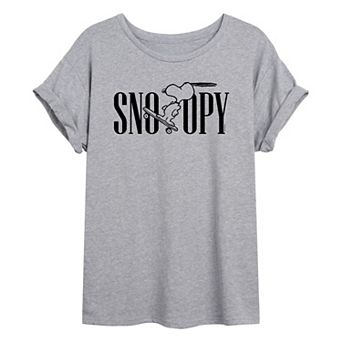 Juniors' Peanuts Snoopy Skateboard Oversized Graphic Tee