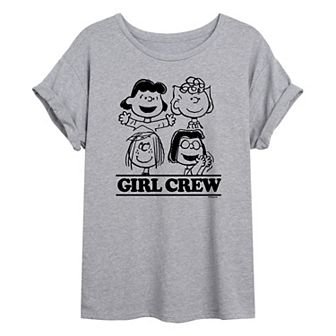 Juniors' Peanuts "Girl Crew" Oversized Graphic Tee