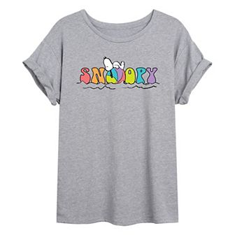 Juniors' Peanuts Beach Ball Snoopy Oversized Graphic Tee