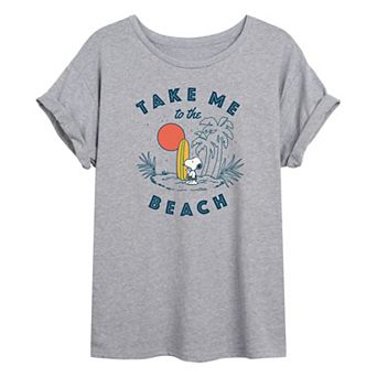 Juniors' Peanuts "Take Me To The Beach" Oversized Graphic Tee