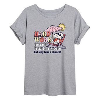 Juniors' Peanuts Snoopy "Hard Work" Oversized Graphic Tee