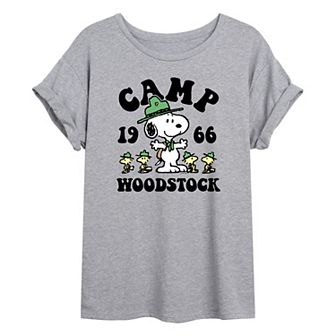 Juniors' Peanuts Camp 1966 Oversized Graphic Tee