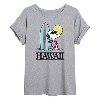 Juniors' Peanuts Snoopy "Hawaii" Oversized Graphic Tee