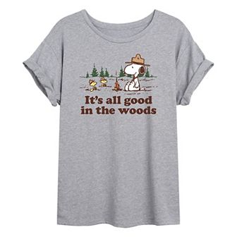 Juniors' Peanuts "Good In The Woods" Oversized Graphic Tee