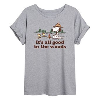 Juniors' Peanuts "Good In The Woods" Oversized Graphic Tee