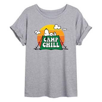 Juniors' Peanuts Snoopy "Camp Chill" Oversized Graphic Tee