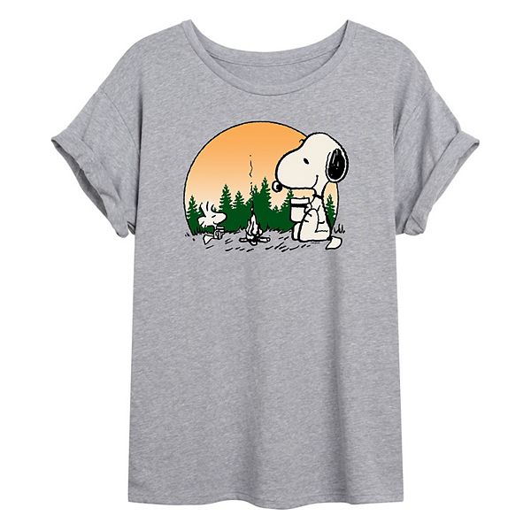 Juniors' Peanuts Campfire Oversized Graphic Tee