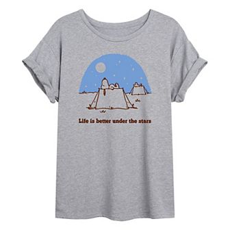 Juniors' Peanuts Camping "Under The Stars" Oversized Graphic Tee