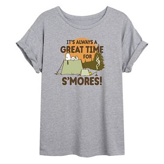 Juniors' Peanuts Snoopy "Time For Smores" Oversized Graphic Tee